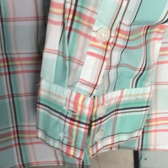 Patagonia Womans 8 Medium Cotton Blend Button Up Shirt Long Sleeve Green Orange - Picture 4 of 5